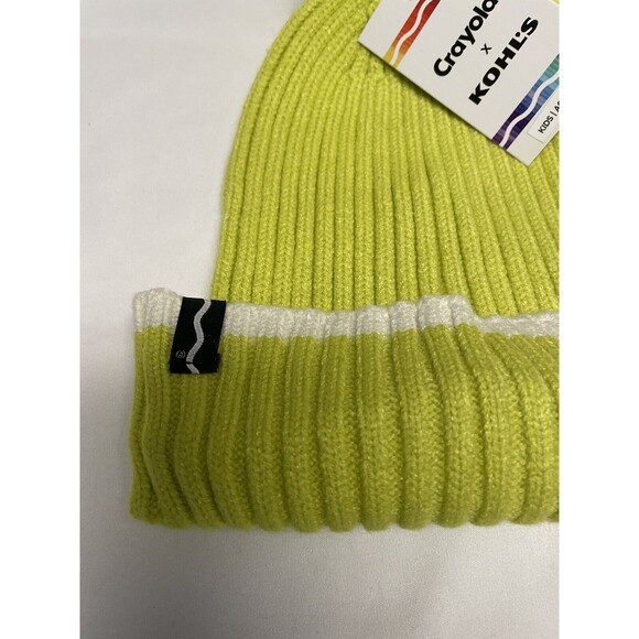 Crayola Kids Striped Pom Pom Beanie Hat & Knit Gloves Girls Size 6-14 Lime New - Picture 4 of 4